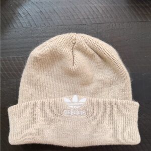 adidas Trefoil Knit Beanie in Light Beige